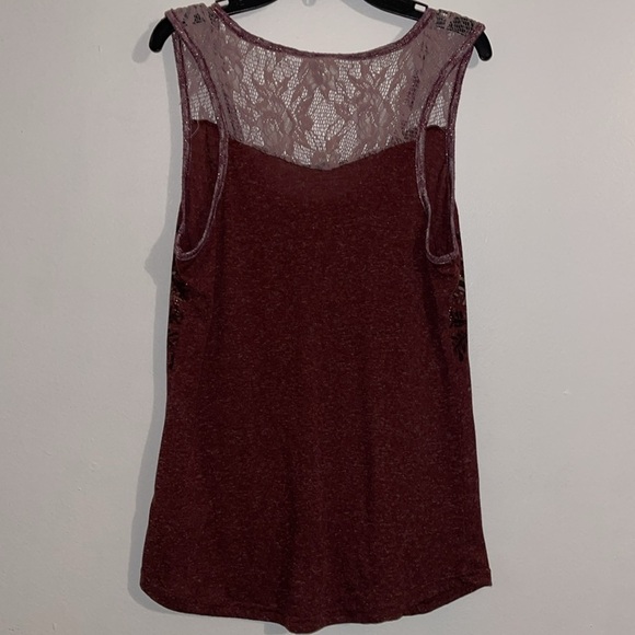 🌹Miss Me Elegant Lace Overlay Burgundy Tank - Picture 3 of 5